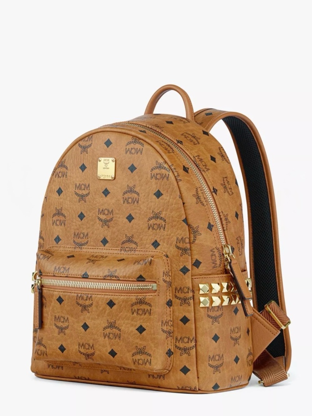 MCM Small Stark Side Studs Backpack in Cognac Visetos, Authentic, NWT